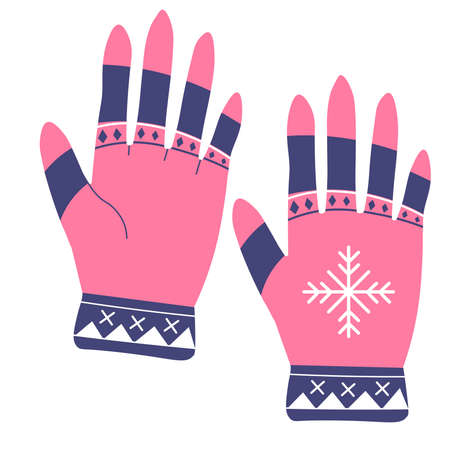 Gloves with snowflake print, winter clothes vectorのイラスト素材