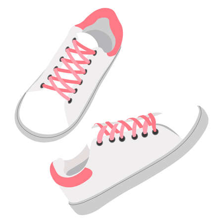 White leather sneakers with laces, modern shoesのイラスト素材