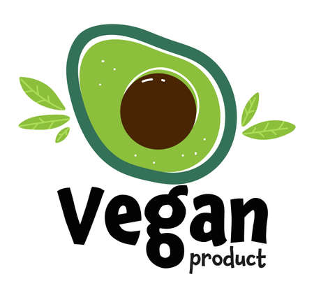 Vegan product emblem with avocado, label with textのイラスト素材