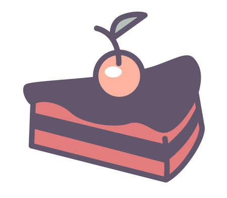 Baked glazed cake with cherry on top, bakery foodのイラスト素材