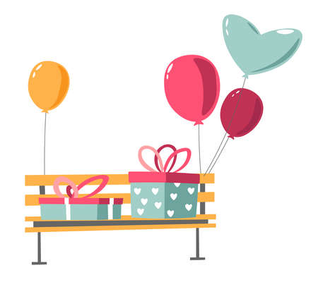 Romantic presents and gifts, heart shaped balloonsのイラスト素材