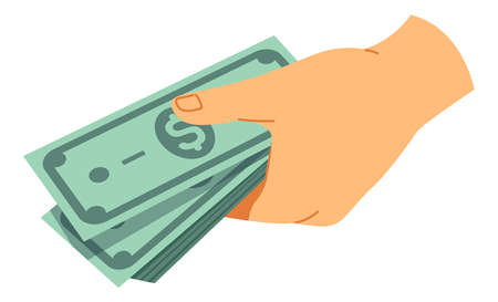 Hand holding dollars in hand, money cash pileのイラスト素材