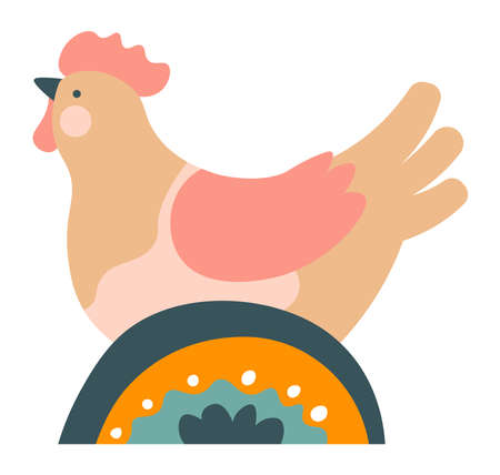 Hen chicken sitting and laying eggs animal vectorのイラスト素材