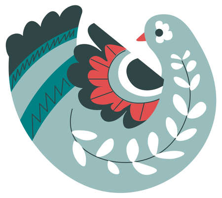 Bird with floral decoration and ornaments vectorのイラスト素材