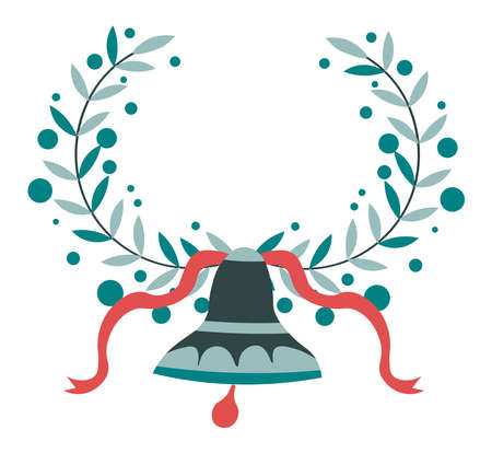 Wreath from evergreen plants branches and bellのイラスト素材