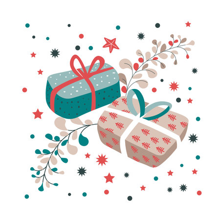 Presents in boxes, new year and christmas giftのイラスト素材