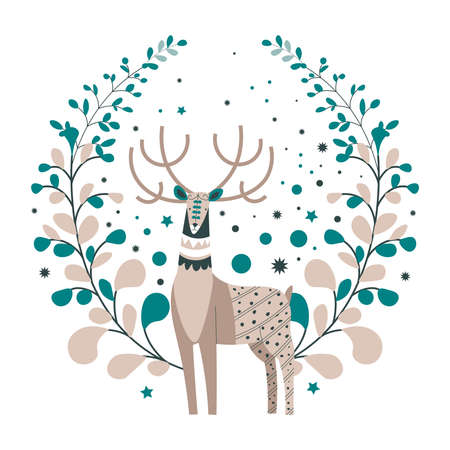 Christmas and new year greeting card with deerのイラスト素材