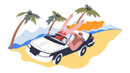 Couple riding in car, summer vacation and holidaysのイラスト素材