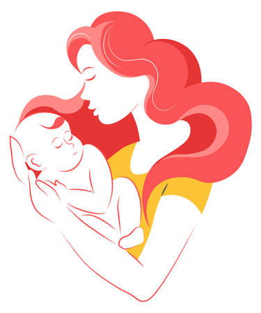 Mother holding newborn child, mom and baby vectorのイラスト素材