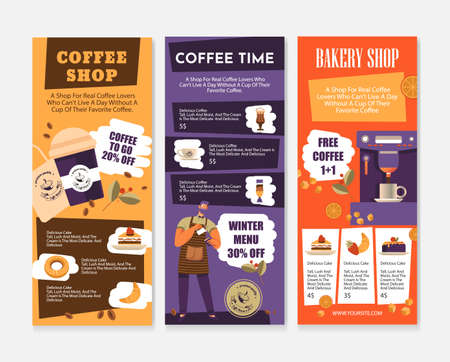 Coffee shop flyer set, vector illustrationのイラスト素材
