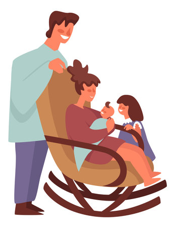 Family members and newborn baby on moms handsのイラスト素材