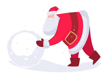 Santa Claus sculpting snowman from snow ballsのイラスト素材