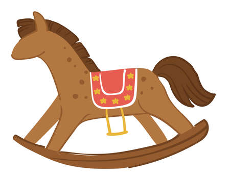 Retro toy rocking wooden horse with saddle for kidのイラスト素材