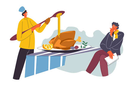 Chef serving baked or grilled chicken with honeyのイラスト素材