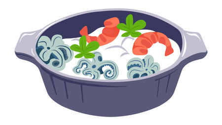 Seafood soup with shrimps and octopus on milkのイラスト素材