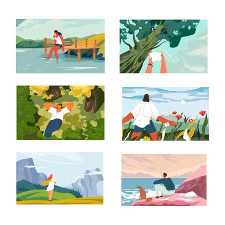Landscape and nature scenery, mountains and seaのイラスト素材