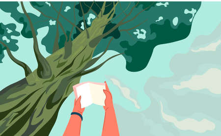 Reading book under tree shadow in summer vector