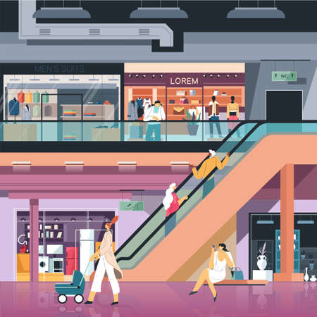 Shopping mall with boutique and new shops vectorのイラスト素材