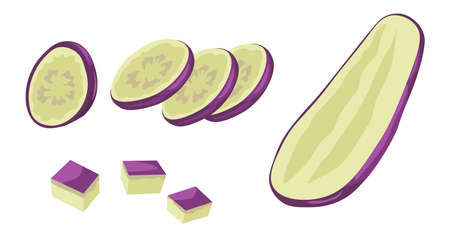 Eggplant sliced, chopped cut aubergine vegetableのイラスト素材