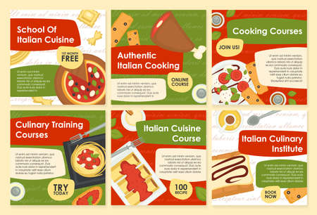 Italian cuisine online course, social media post setのイラスト素材