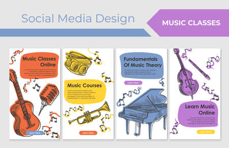 Music course online at social media banner setのイラスト素材