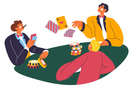 Playing cards, poker game and chips in casinoのイラスト素材