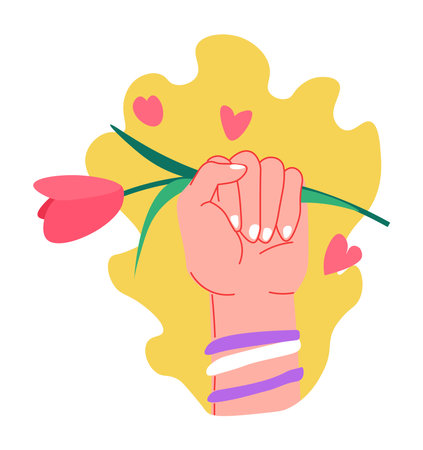 Feminism and beauty, hand with manicure and tulipのイラスト素材