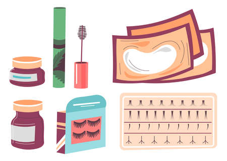 Eyelashes extension, brush and fake lashes vectorのイラスト素材