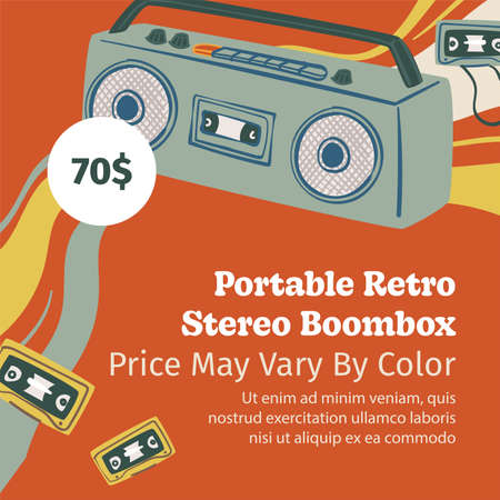 Portable retro stereo boombox, antique store shopのイラスト素材