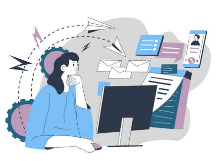 Businesslady working on computer making projectのイラスト素材