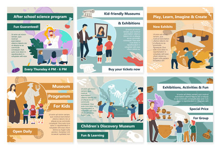 Museum exhibition for child promo, social media setのイラスト素材