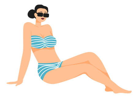 Woman in fashionable swimming suit in sunglassesのイラスト素材