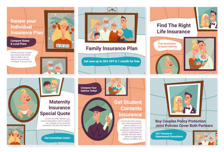 Social media set with post, insurance plan offer