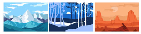 Winter mountain landscape, forest and desert view