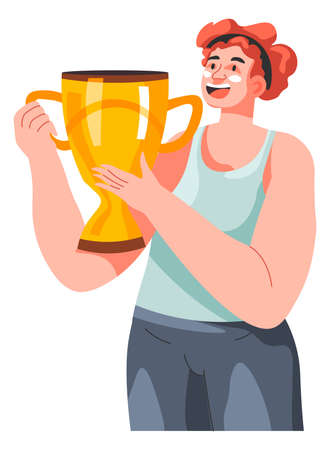 Sportsman with gold prize award in hands vectorのイラスト素材