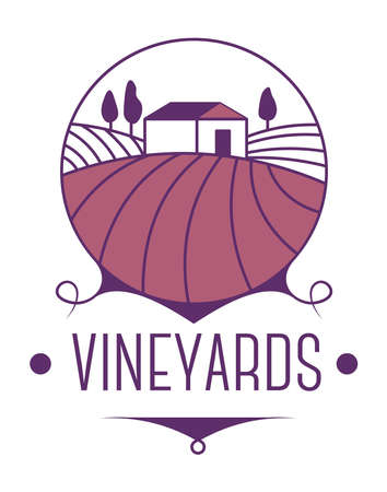 Vine yards, farm with field viticulture and wineryのイラスト素材