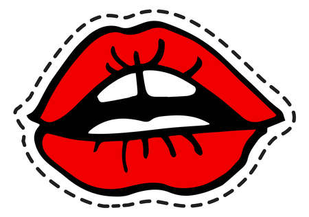 Lips and teeth, makeup colorful sticker iconsのイラスト素材