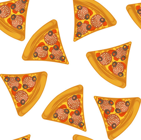 Pizza slices, tasty meal with salami and cheeseのイラスト素材
