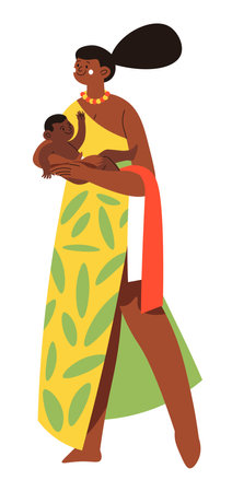 African woman holding newborn baby, tribe cultureのイラスト素材