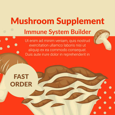Mushroom supplement, immune system builder bannerのイラスト素材