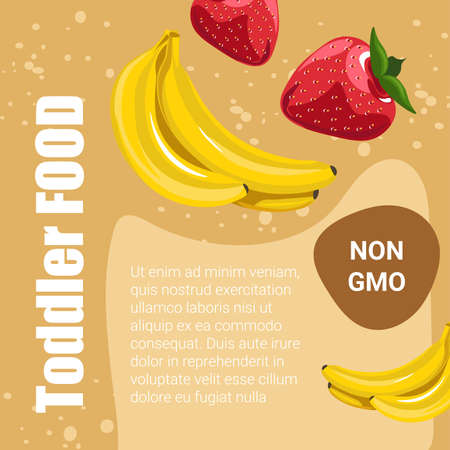 Toddler food non GMO, fruits and berries bannerのイラスト素材