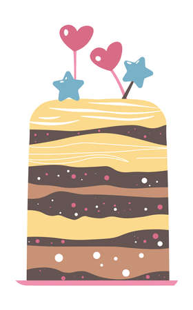 Cake with hearts and stars decor, tasty dessert