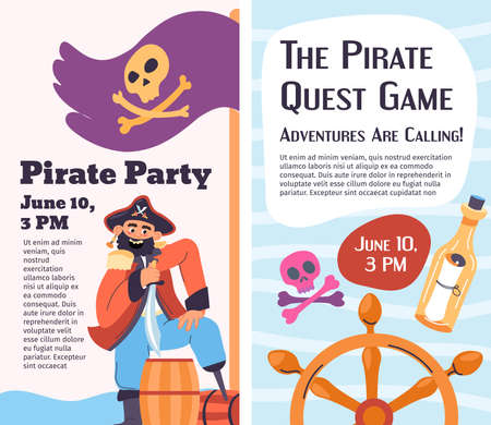 Pirate quest games, adventures are calling party design templateのイラスト素材