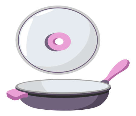 Frying pan kitchenware bowl skillet with lid capのイラスト素材