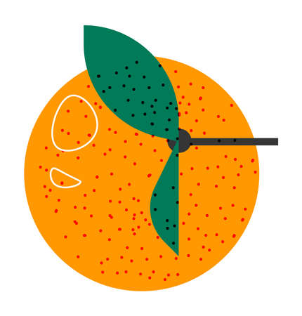 Orange with leaf, organic fruit whole piece vectorのイラスト素材