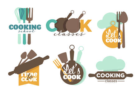 Kitchenware and cutlery cooking school or classes isolated icons vectorのイラスト素材