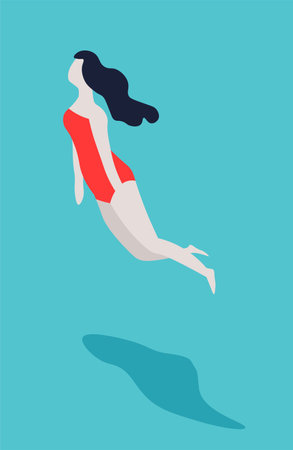 Woman in swimsuit swimming in pool on back girl in bikiniのイラスト素材