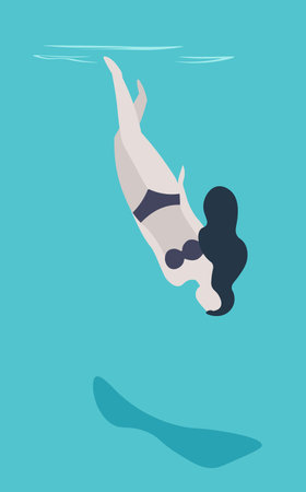 Woman in swimsuit swimming in pool on back girl in bikiniのイラスト素材