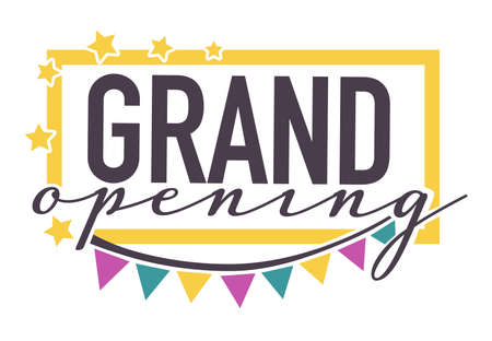 Ribbon and scissors balloons and confetti grand opening isolated icons vectoのイラスト素材