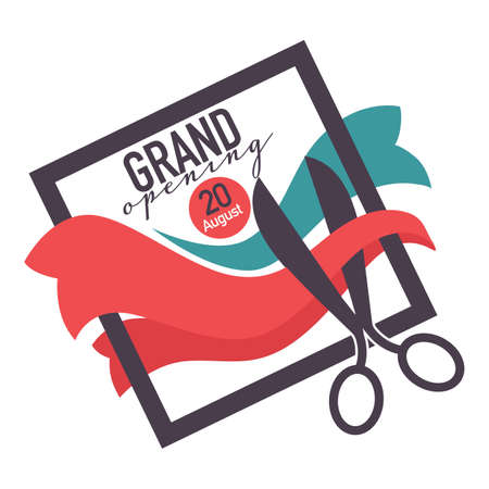 Ribbon and scissors balloons and confetti grand opening isolated icons vectoのイラスト素材